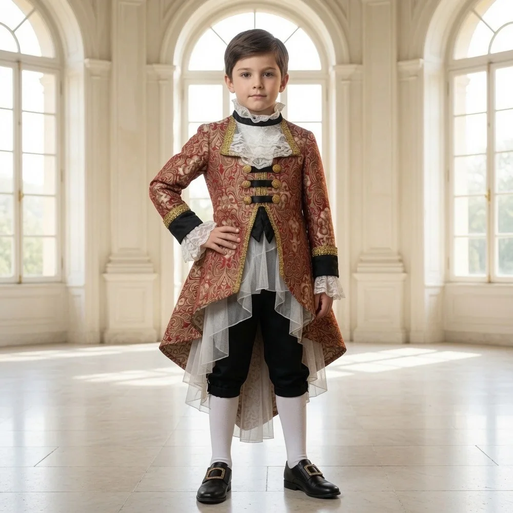 Chasing Fireflies Costume Jacket Boys Size 6 Red Gold Brocade Victorian Prince